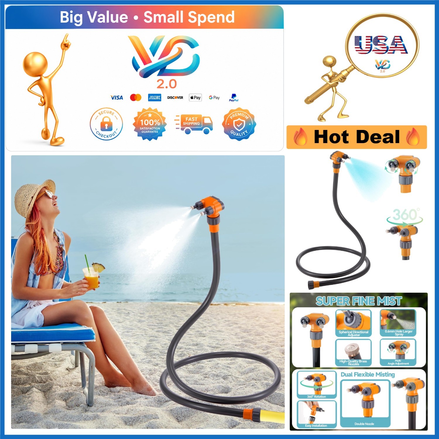 75in Outdoor Garden Hose Misting System with Brass Nozzles Cooling Patios gallery