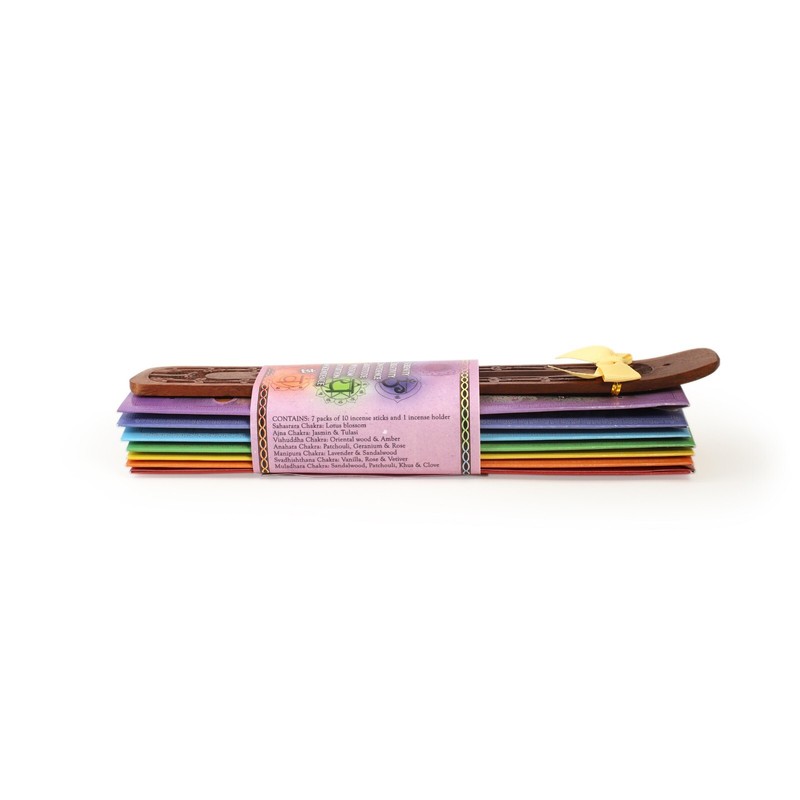 Incense Gift Set - Flat Burner, 7 Chakras Incense Stick & Purple Greeting Sleeve gallery
