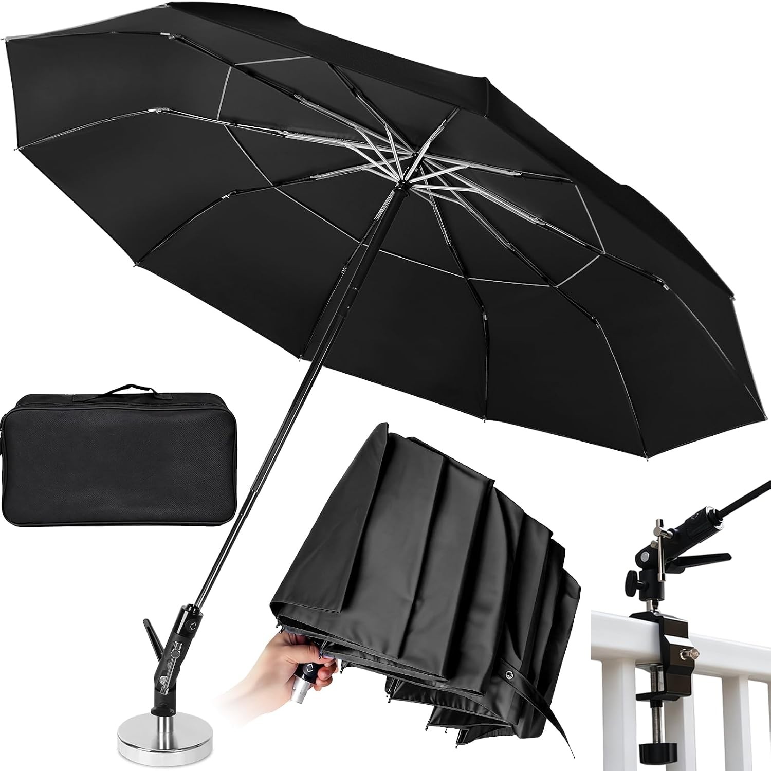New 60" Folding Magnetic Umbrella,Designed for Outdoor Work,600lb Strong Suction gallery