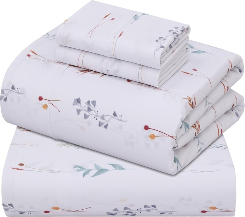 Queen Size 100% Cotton Percale Sheets Set - Cooling, Breathable Floral Design gallery