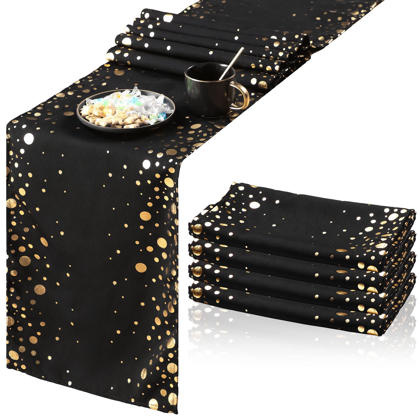 4 Pack Black and Gold Table Runner Decorations 12 x 108 Inch Sequin Rectangular gallery