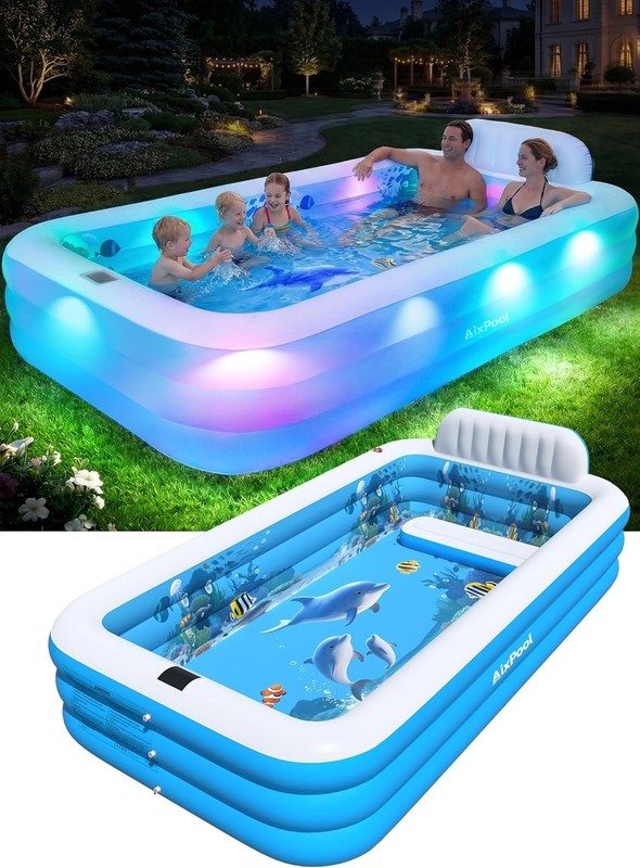 Extra Large Solar-Powered Inflatable Pool With Lights for Family Fun - 120x73x20 gallery
