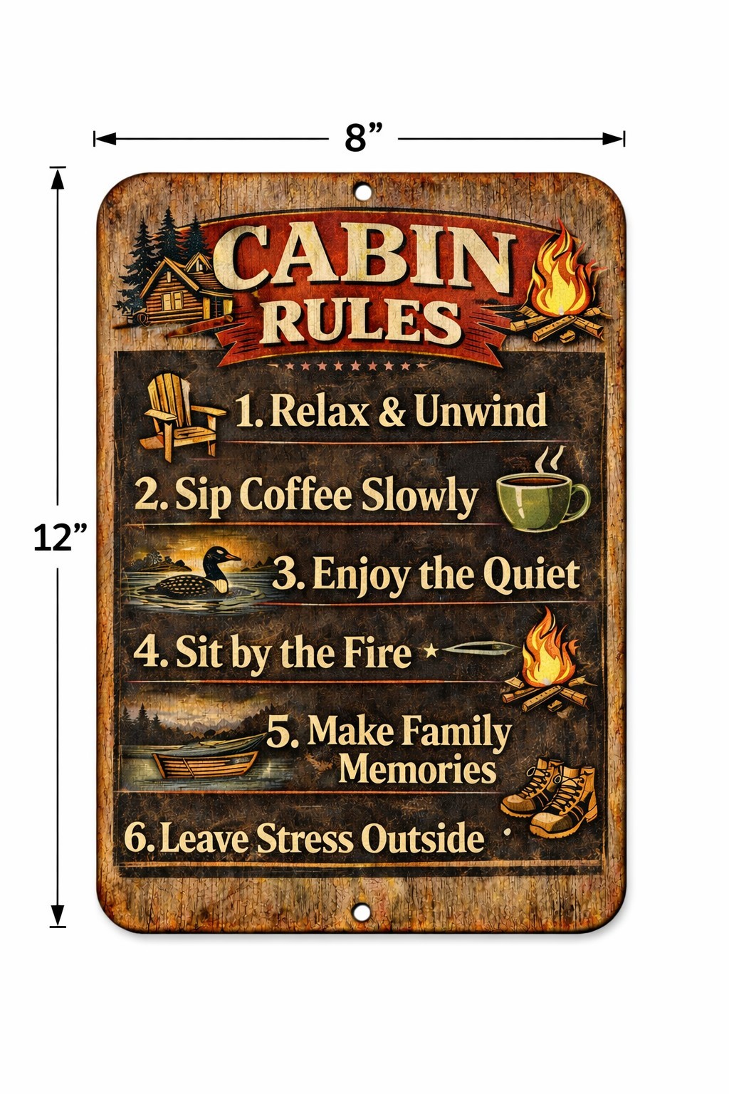 Cabin Rules Metal Sign Rustic Lake House Decor 8x12 Campfire Lodge Camping gallery