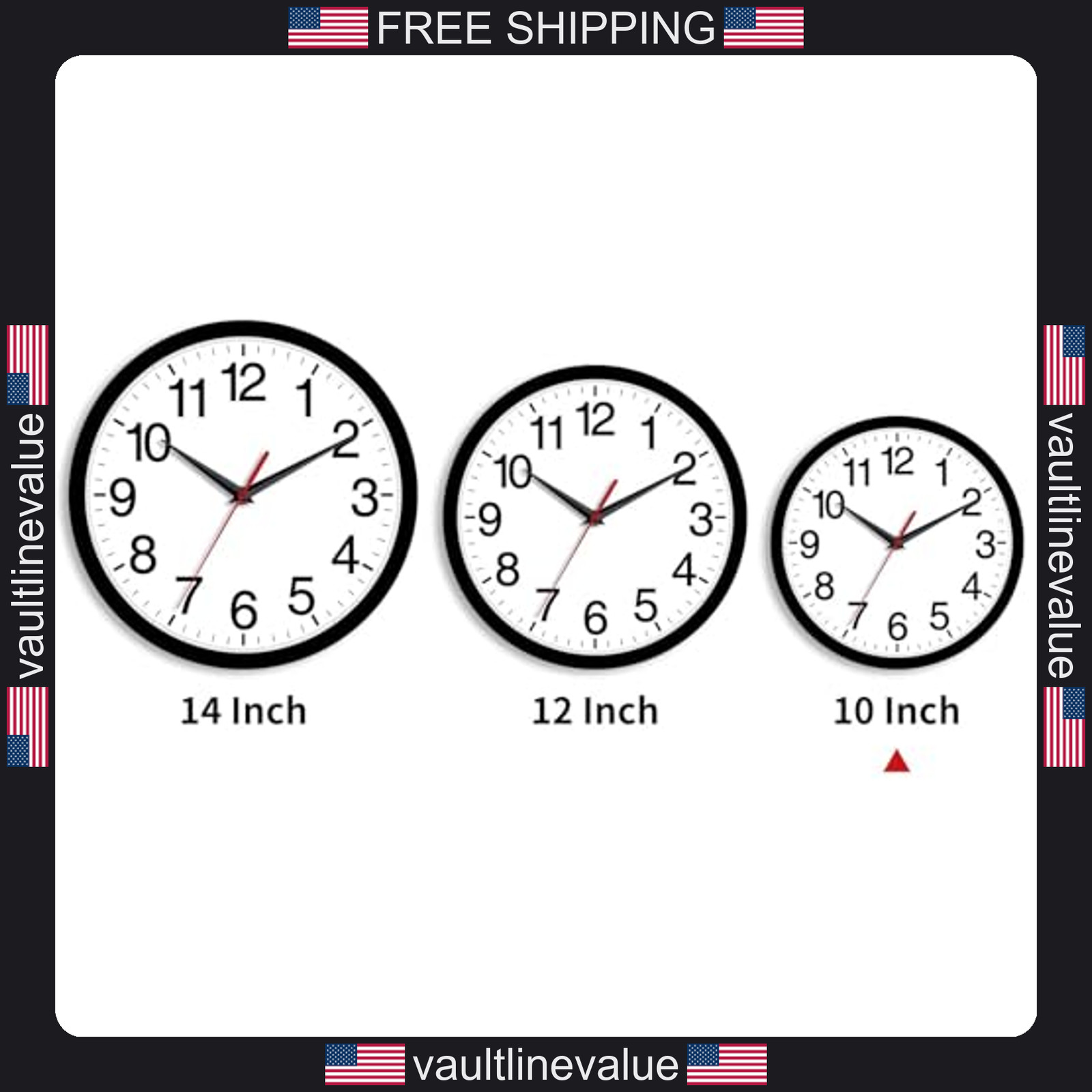 Modern 10 Inch Black Wall Clock Battery Silent Non Ticking Minimalist Decor gallery