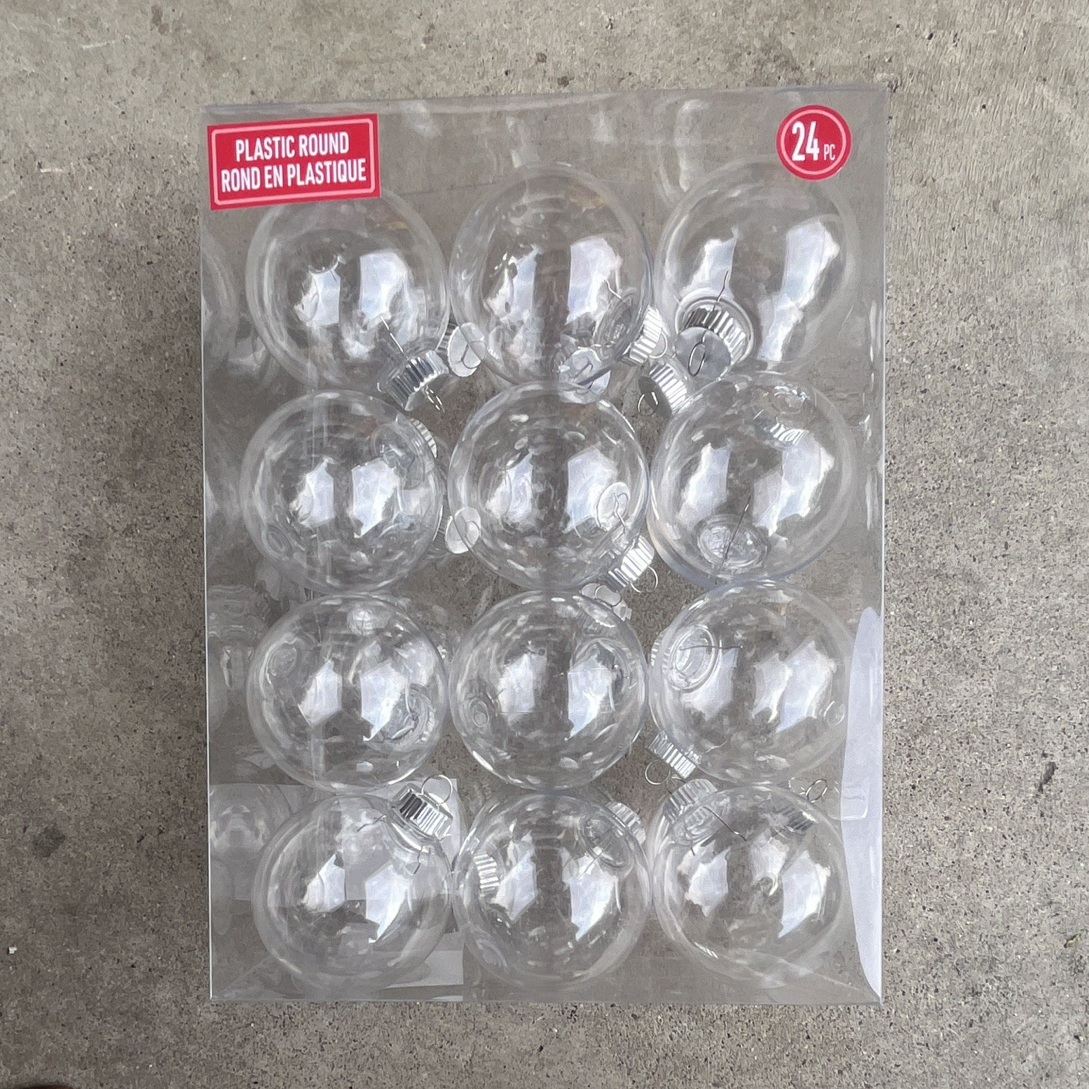 Make Market 24pc Clear Plastic Round Christmas Bauble Ornaments, Hanging gallery