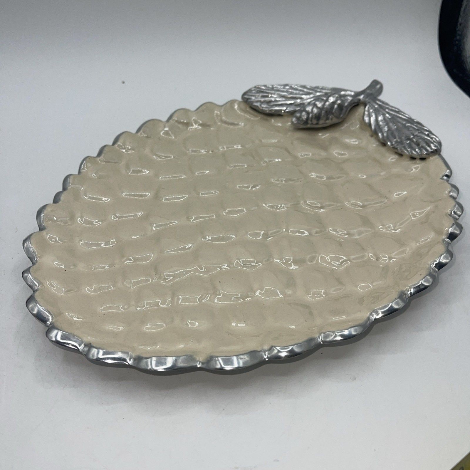 Julia Knight Emerald 13 Inch Pine Cone Platter Beige Enamel And Silver gallery