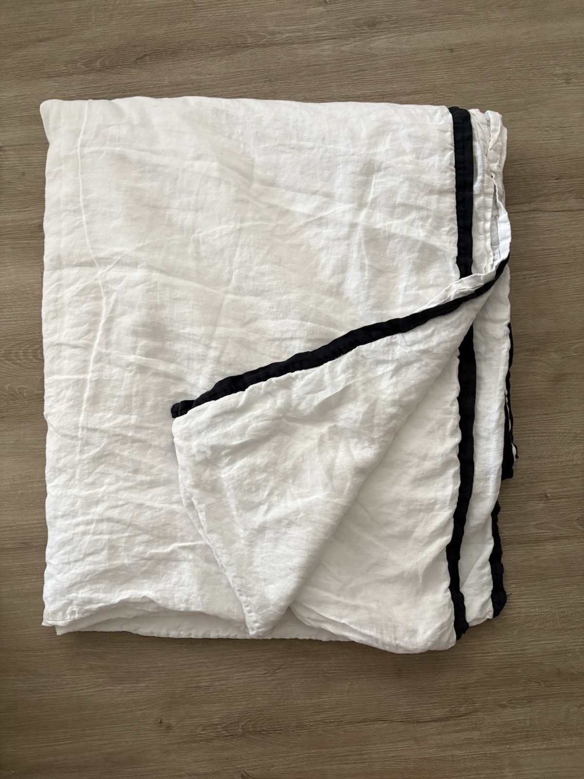 Crate & Barrel-CB2*EUROPEAN FLAX Linen White/Black Border KING Duvet Cover gallery