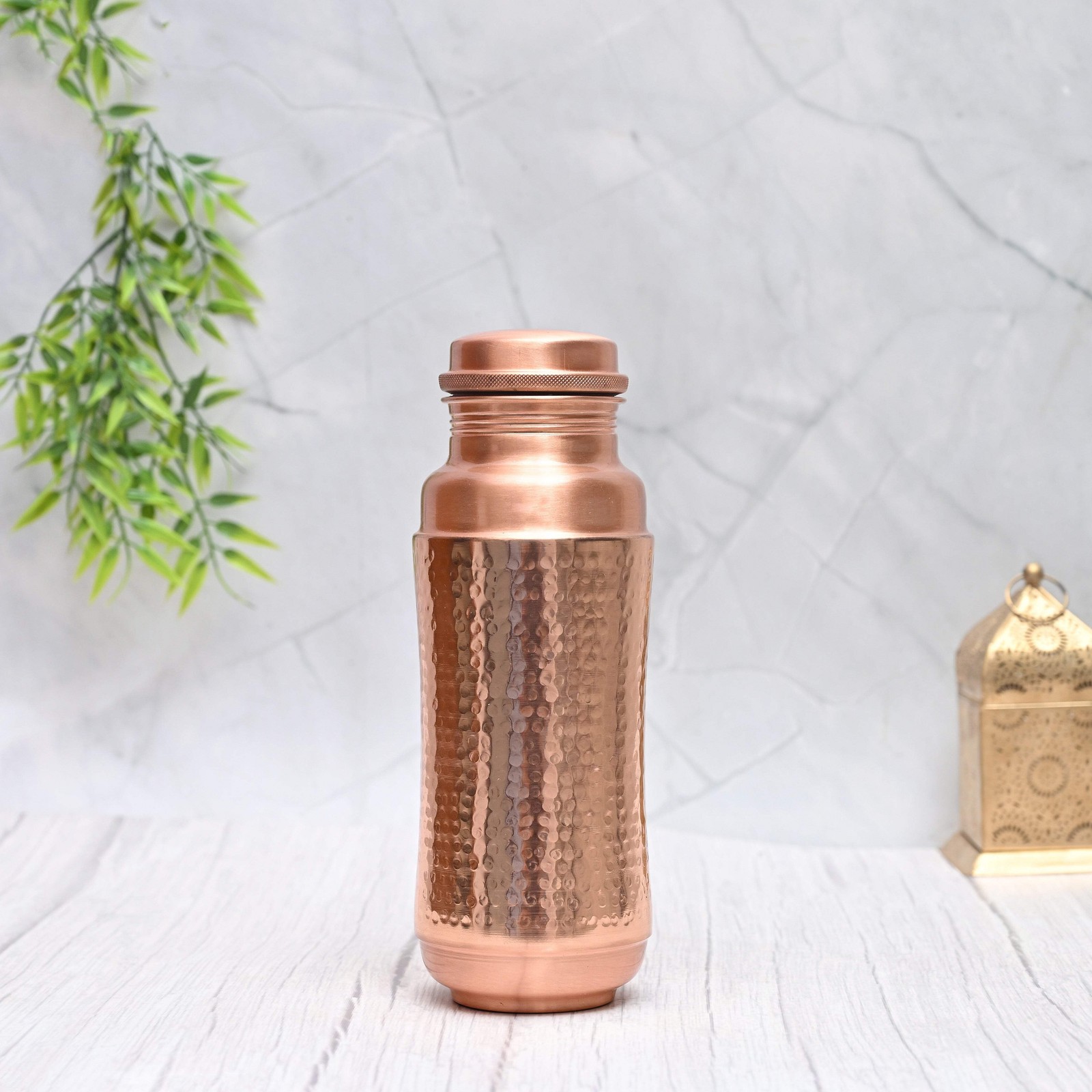 Pure Copper Jumbo Water Bottle (1300ML) | Mid-Hammered Ayurvedic Design | Handcr gallery