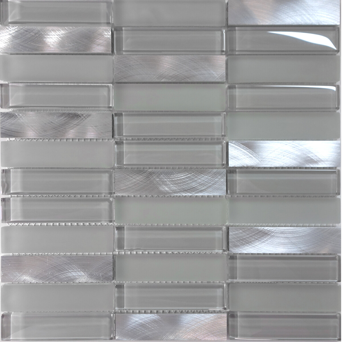 Modern Gray Glass Blended Aluminum Matted Glass Mosaic Tile Kitchen Backsplash gallery