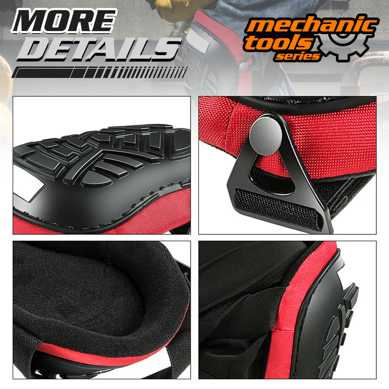 Pair Knee Pads Adjustable Strap Top Hard Cover EVA Foam Shell TPR Protection Red gallery