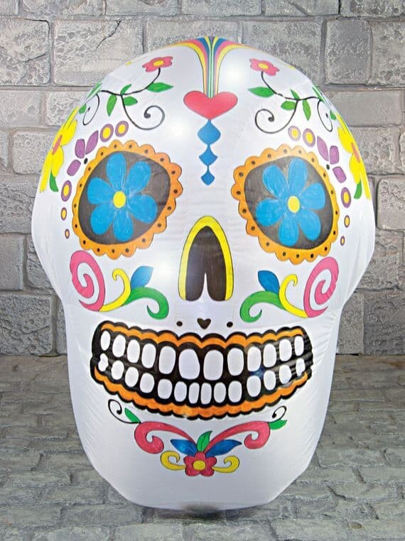 Colourful Light-Up Sugar Skull Skeleton Head Halloween Party Prop - 123cm gallery