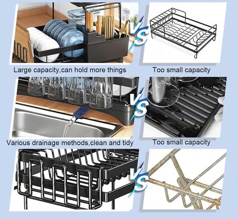 2 Level Over Sink Drying Rack Dish Drainer with Cutlery Holder Stainless Steel gallery