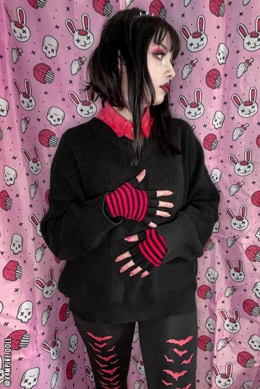Striped Fingerless Gloves [Multiple Colors Available] gallery