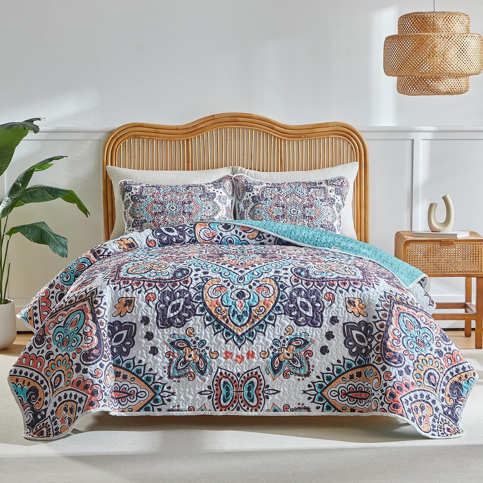 Boho Quilt Set King Size - Reversible Summer Bohemian Quilt Bedding Set, 3 Pi... gallery