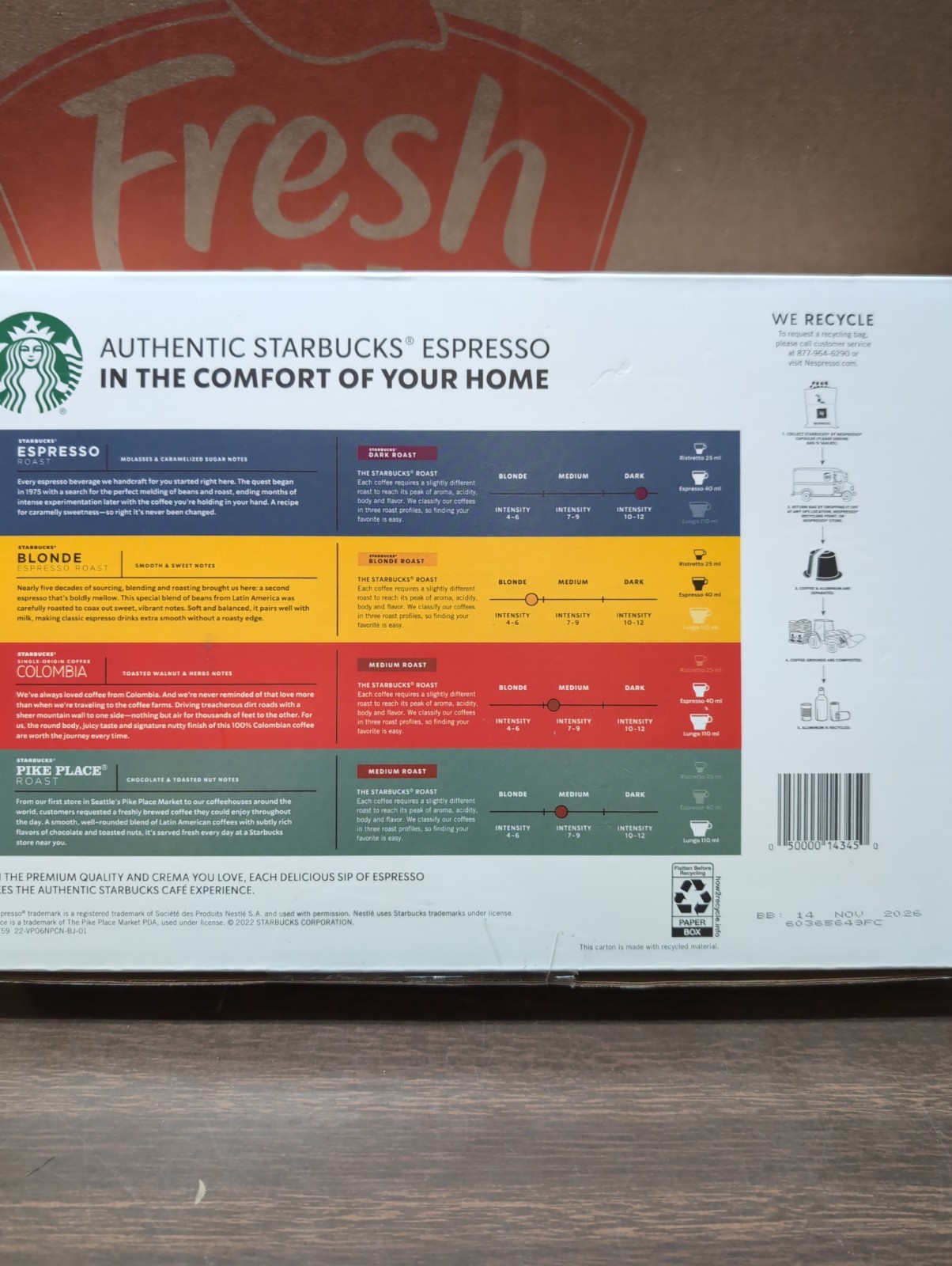 Starbucks Nespresso Original Line Variety Capsules Pods 60 Ct NEW BB 08/2026 gallery