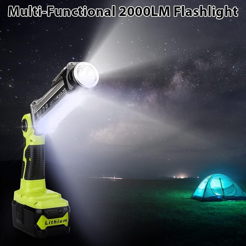 Cordless LED Work Light for Ryobi 18V ONE+ Plus Li-ion Battery 2000LM Flashlight gallery