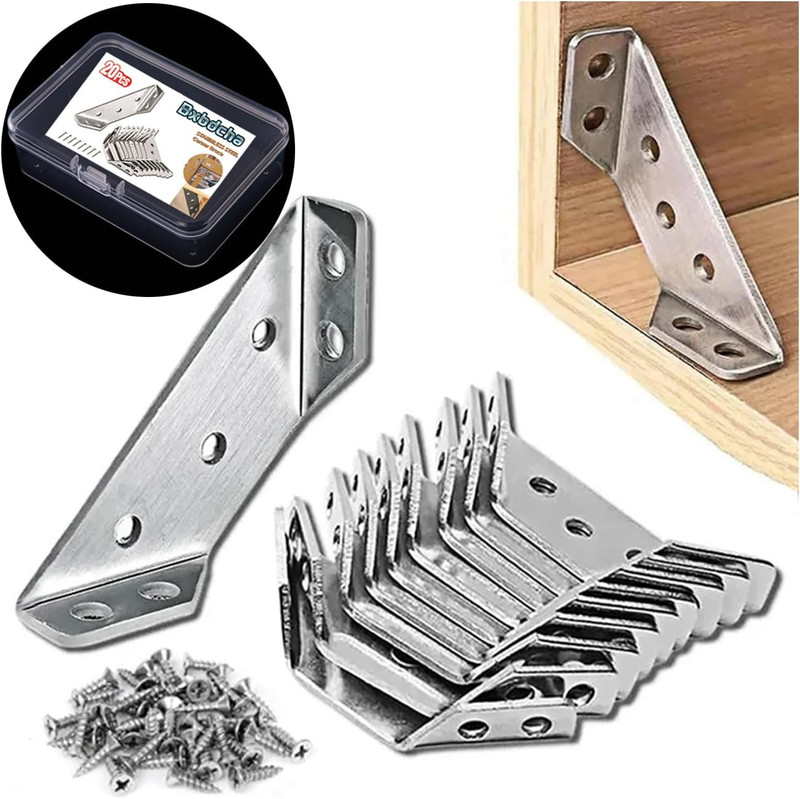 Furniture Corner Connector - 20PCS Universal Stainless Steel L Brackets for Wood gallery