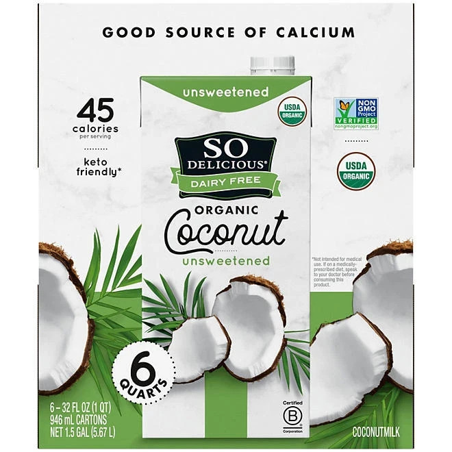 So Delicious Dairy-Free Organic Coconut Milk, Unsweetened, 32 Ounce (Pack of 6) gallery