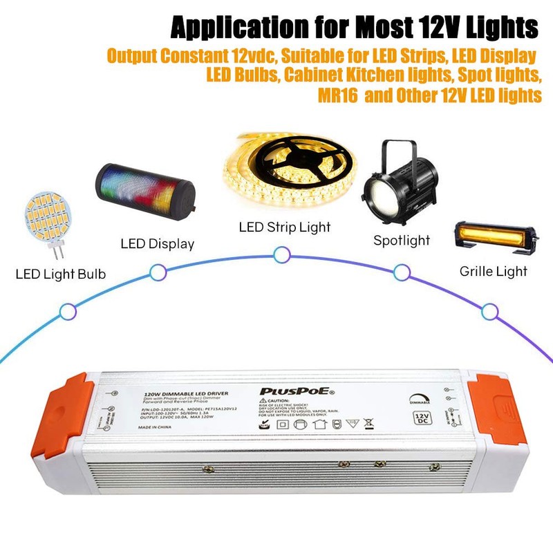 120W Dimmable LED Driver, 12V Triac Dimmable Power Supply, AC 120V to 12V DC ... gallery