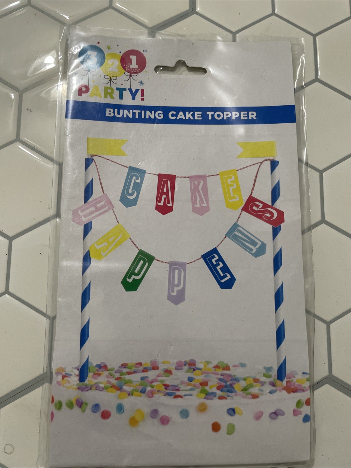 321 Party Bunting Cake Topper “Cake Happens” Colorful Party Supplies gallery