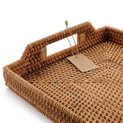 Hand-Woven Rattan Rectangular Serving Tray with Handles for 14.5x10.2x1.4inches gallery