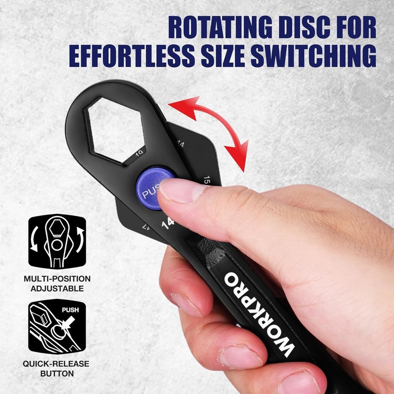 WORKPRO 12-in-1 Universal Adjustable Wrench Metric 8-19mm w/Multi-Position Heads gallery