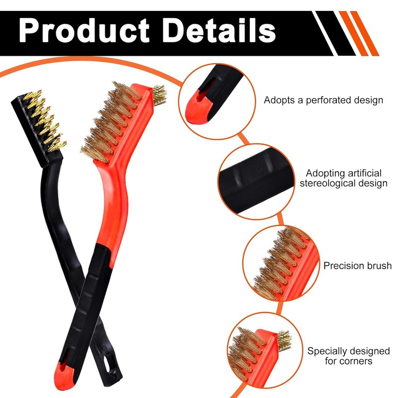 6 Pack Small Wire Brush Set - 7 Inch Brass Brush/Steel Brush/Nylon Brush with Cu gallery