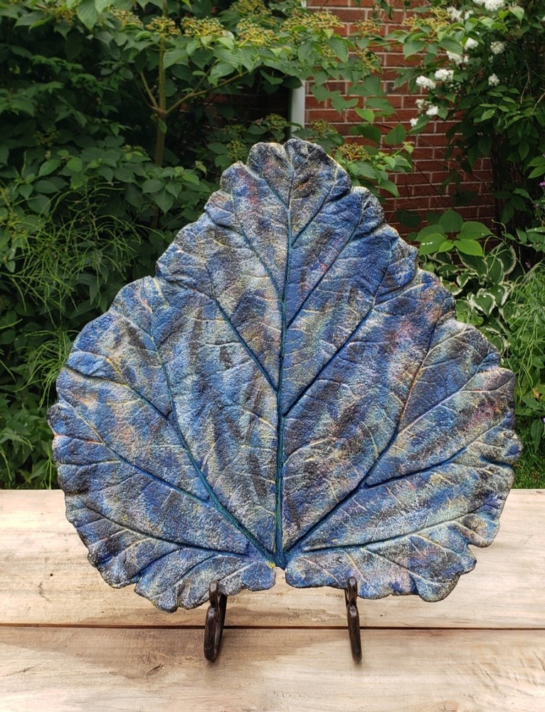 Hand Painted Cement Leaf Casting Garden Art 17x17 9lbs Beautiful Indoors Too