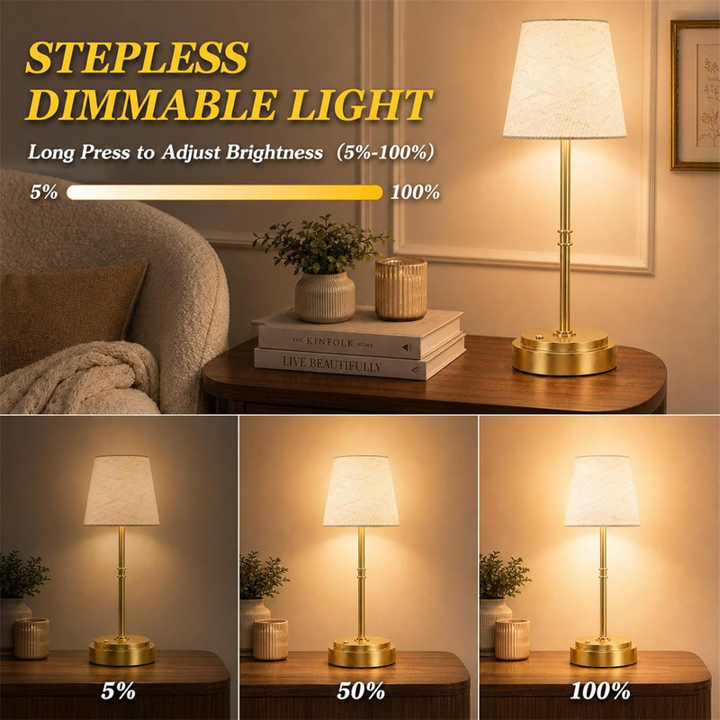Rechargeable Cordless Table Lamp Gold - 1 Pack Brass 7500mAh Battery Operated La gallery