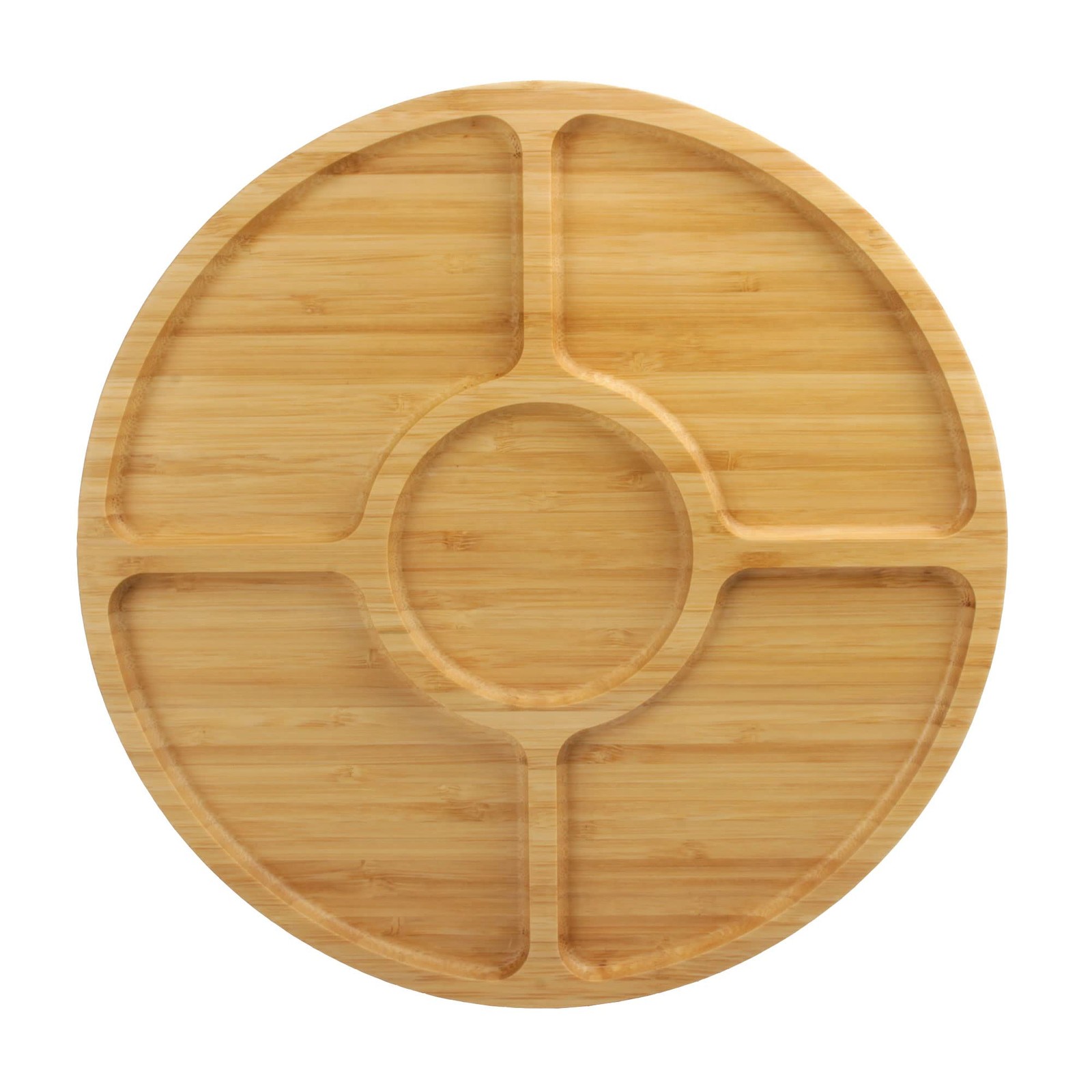 Natural 12" Bamboo Round 5 Compartment Serving Tray/Platter, Charcuterie Boar... gallery