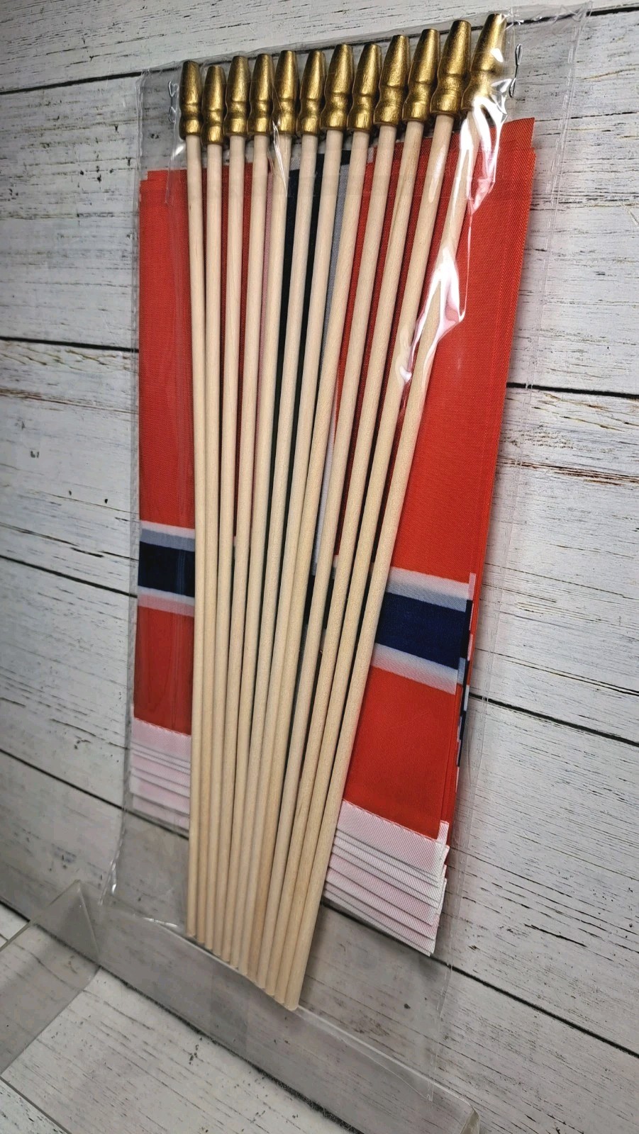 Norway Small Flag Norwegian Stick Mini Hand Held Flags Solid Wooden Pole 12pk gallery