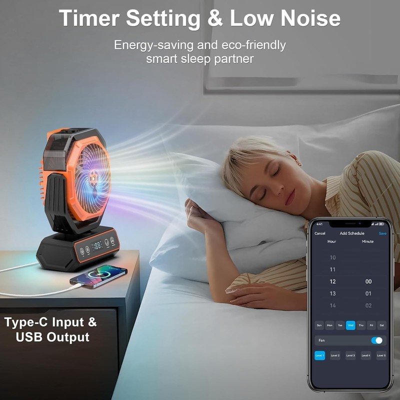 Smart Rechargeable Rotating Misting Camping Fan with RGB LED Light gallery