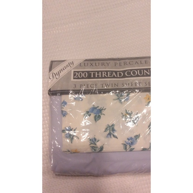 Dynasty Luxury Percale 200 Thread Count 3 Piece Twin Sheet Set Blue Floral New gallery