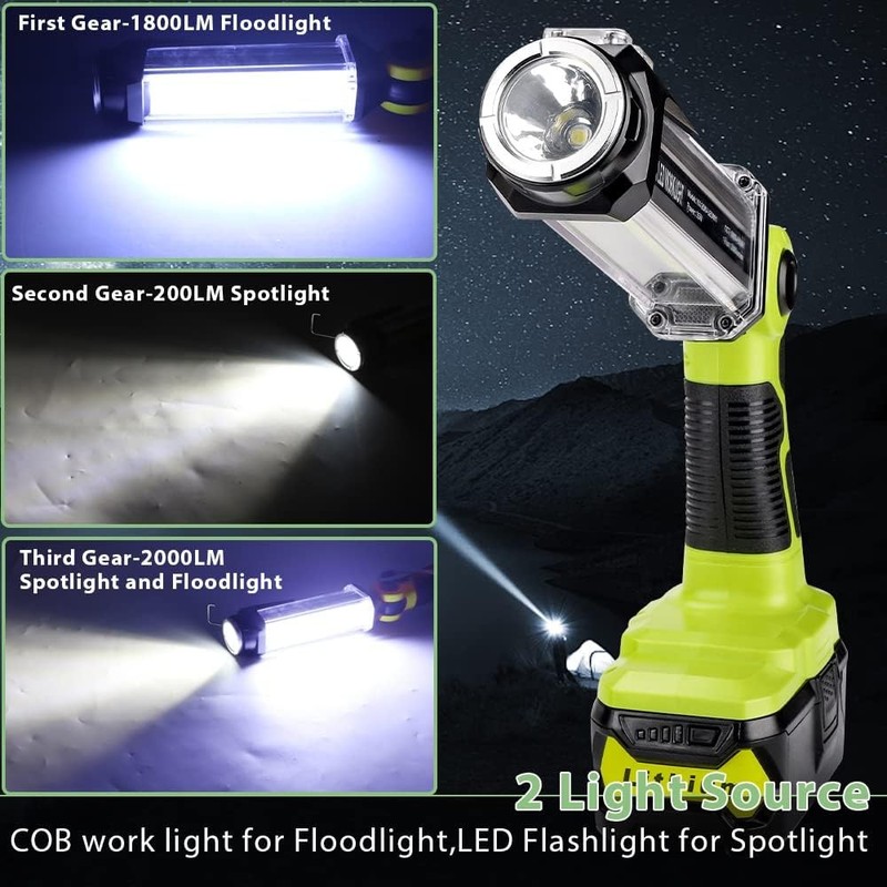 Cordless LED Work Light for Ryobi 18V ONE+ Plus Li-ion Battery 2000LM Flashlight gallery
