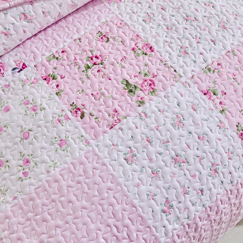 Patchwork Quilt Set Twin Size,2 Pieces Pink White Green Floral Plaid Reversib... gallery