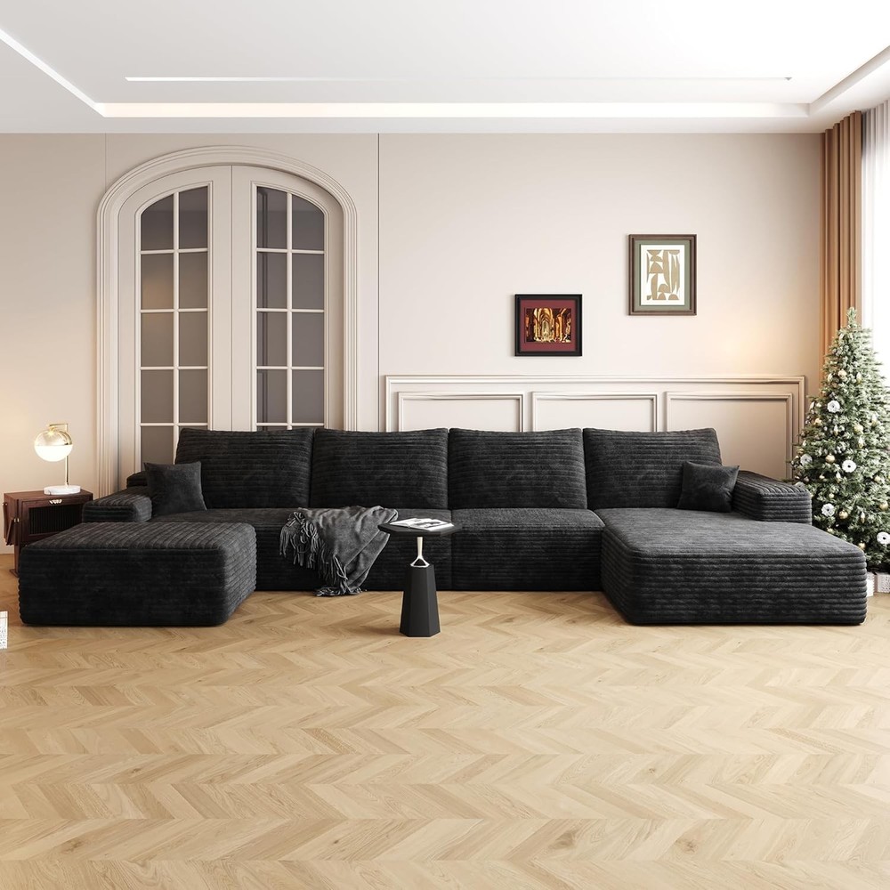 135" Oversized U Shaped Modular Sectional Sofa Corduroy Deep Seat Couch