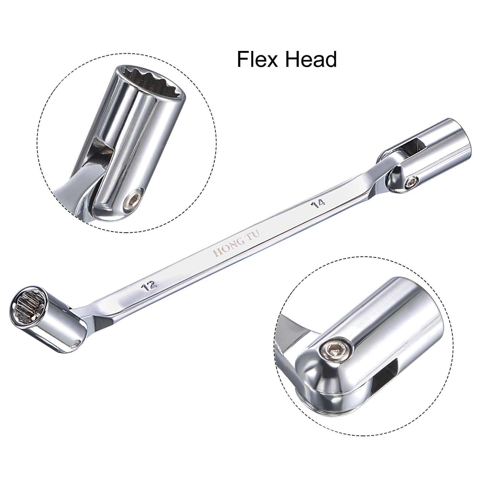 12 Point Flexible Head Socket Wrench 12mm x 14mm Metric Double Swivel Box End gallery