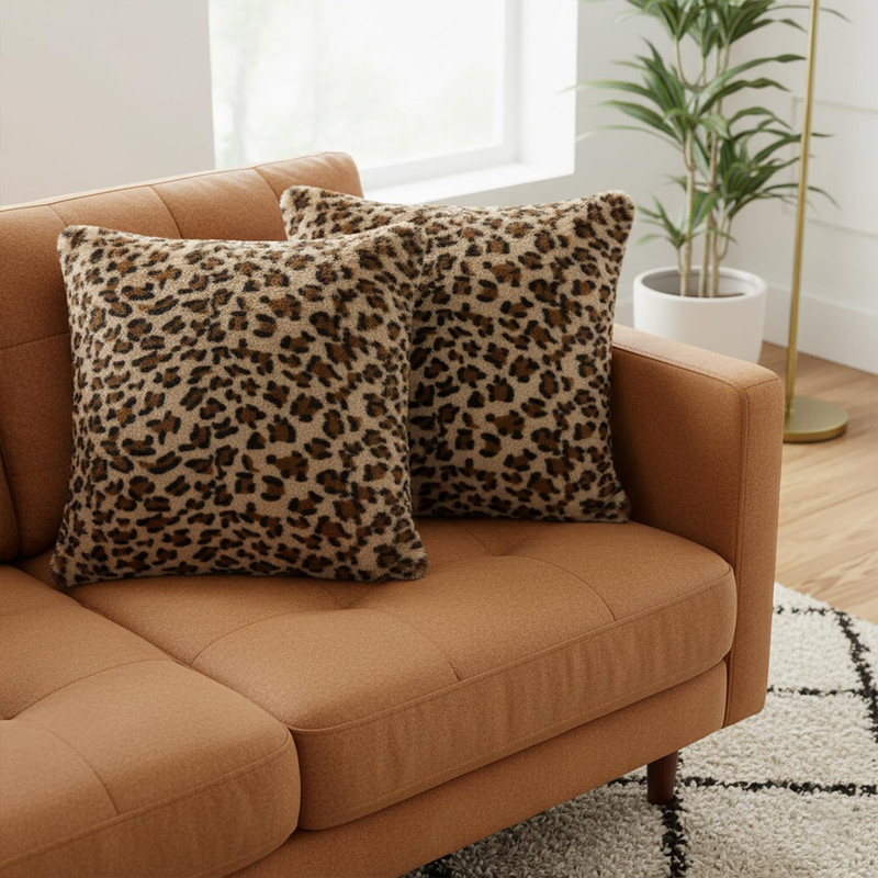 Faylapa 4 Pack Soft Plush Leopard Print Pillow Covers,Animal Theme Print Faux Fu gallery