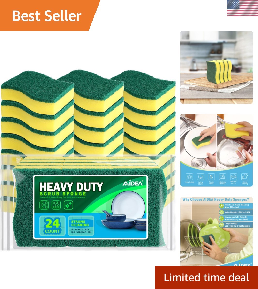 24 Pack Heavy Duty Foam Sponges - Ergonomic Design for Effortless Cleaning gallery