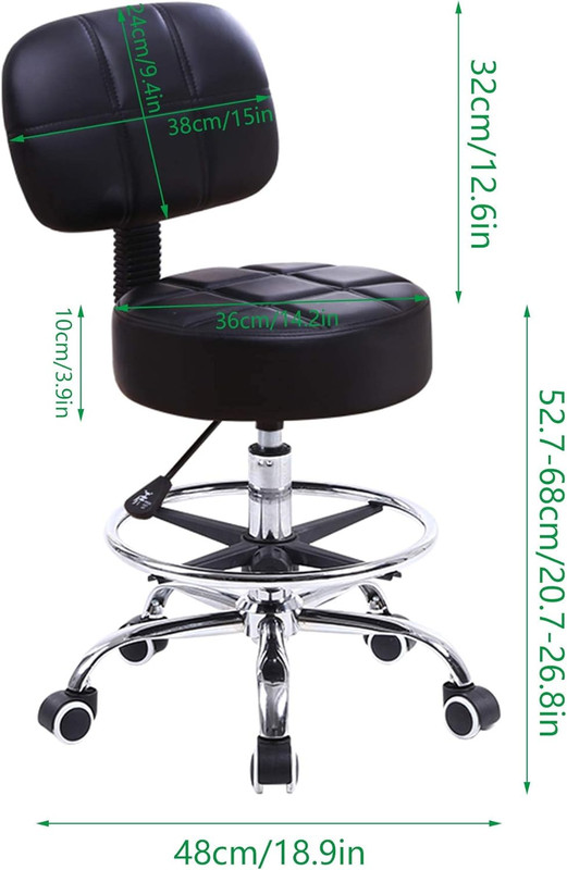 Swivel round Rolling Stool PU Leather with Adjustable Foot Rest Height Adjustabl gallery