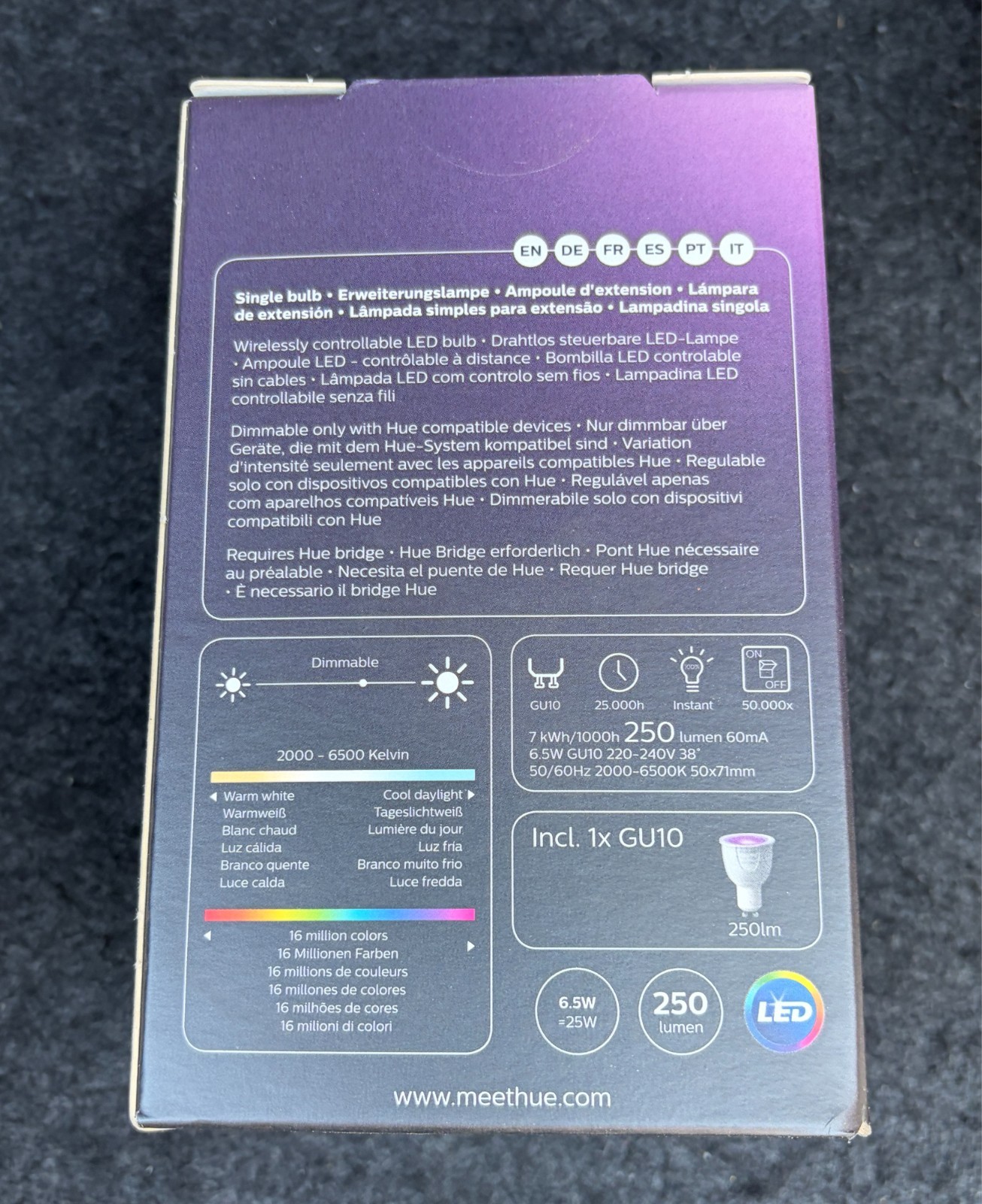 Philips Hue Smart GU10 LED Bulb White and Color Ambiance 250Lumen gallery