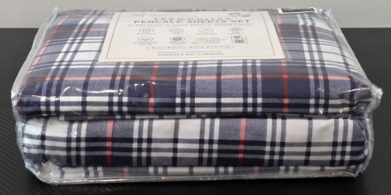 Ruvanti 100% Cotton Percale Sheets Set Queen Size 4 Piece Prussian Plaid gallery