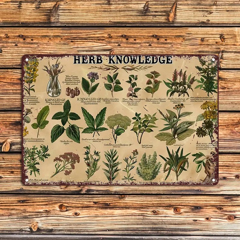 Vintage Herb Knowledge Metal Sign Botanical Wall Art Kitchen Garden Herbal Decor gallery