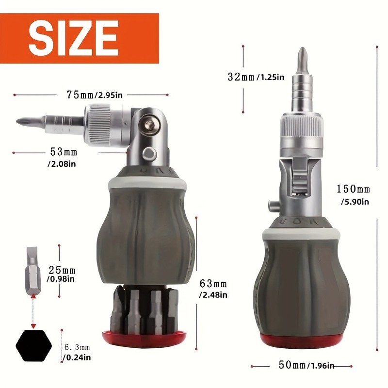 Multi-Angle Ratchet Screwdriver Set - 8 Bits, Adjustable for Tight Spaces gallery