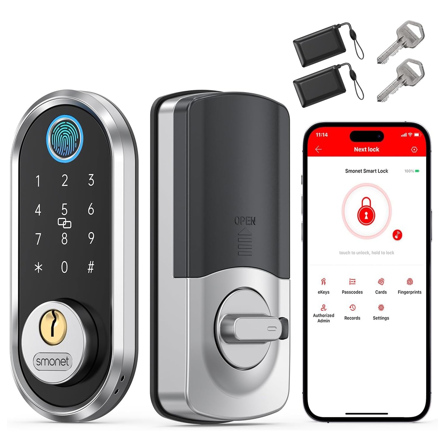 SMONET Fingerprint Smart Lock Keyless Entry Door Lock Electronic Keypad Deadbolt gallery