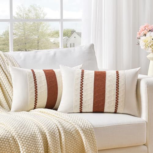 Set of 2 Boho Lumbar Decorative Throw Pillow Cover 12x20 Inch 12" x 20" Rust gallery