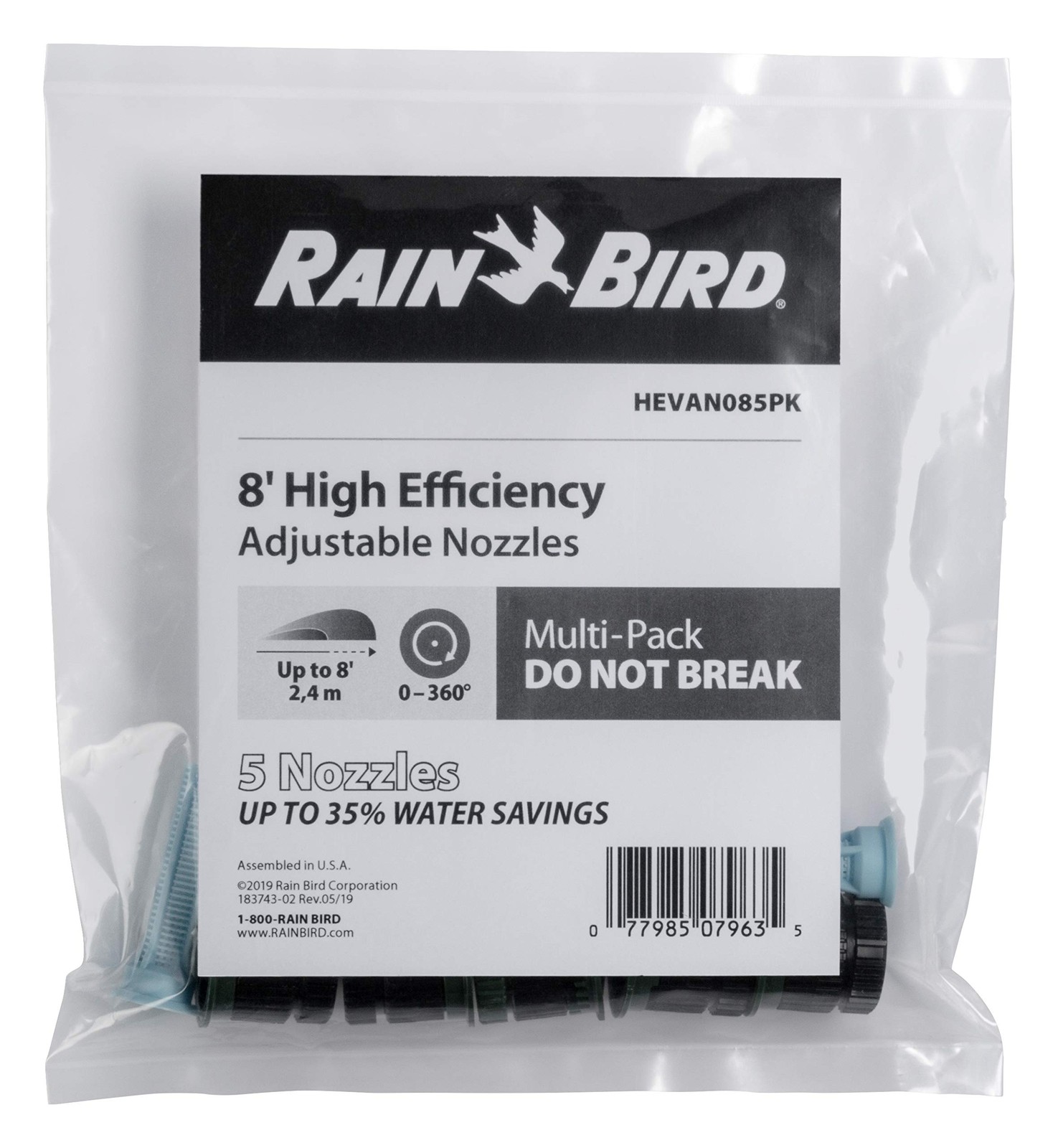 Rain Bird 5 Pack High Efficiency Adjustable Spray Nozzles 0 to 360 Degree Pat... gallery