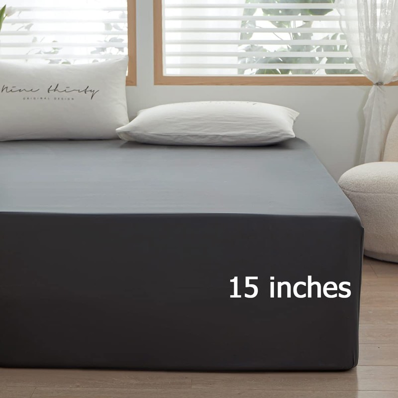 Dark Gray Twin Size Fitted Sheet Only, Deep Pocket, Fits 15, Soft Microfiber gallery