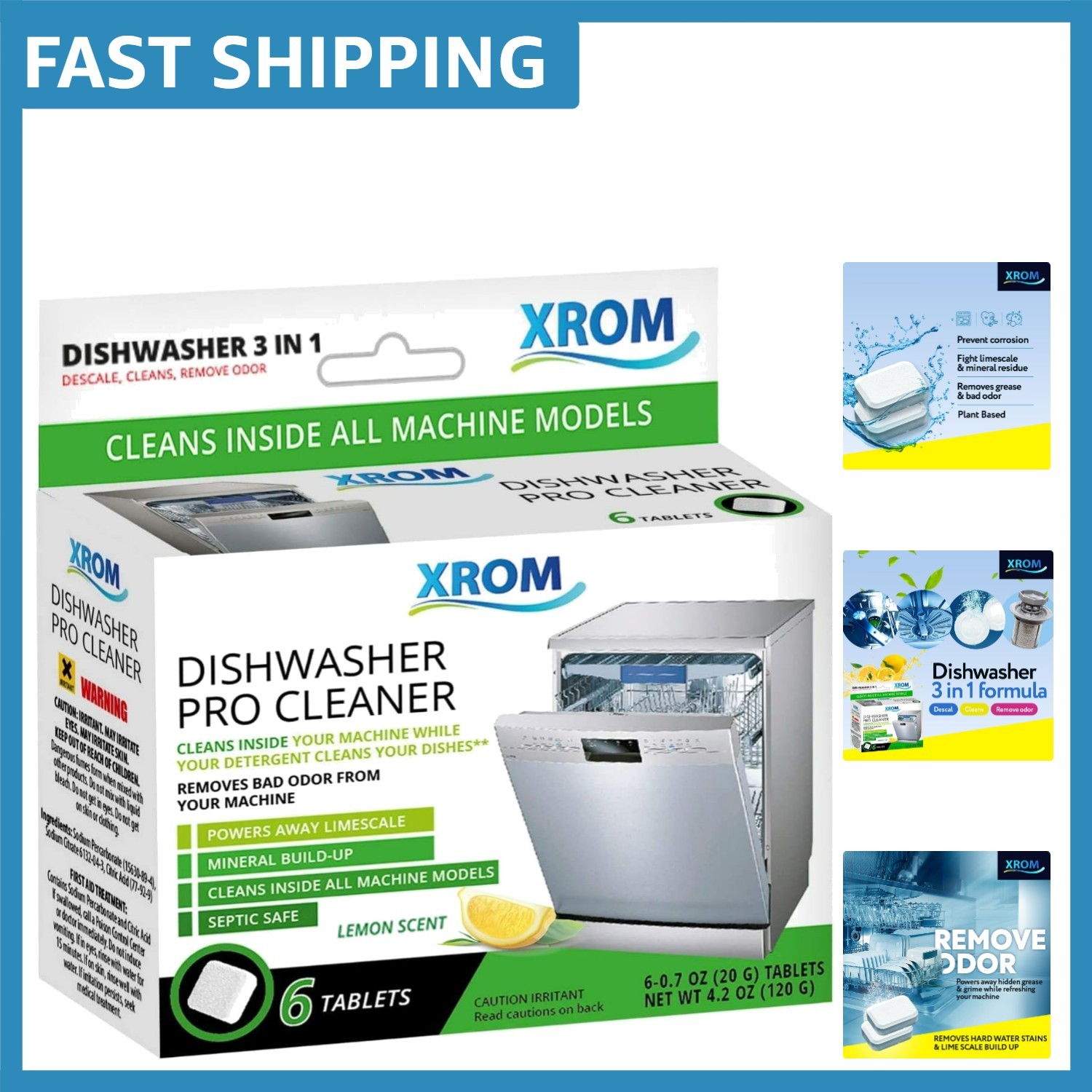 Plant-Based Dishwasher Cleaner Tablets, 6 Treatments, Lemon Scent & Odor Removal gallery