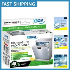 Plant-Based Dishwasher Cleaner Tablets, 6 Treatments, Lemon Scent & Odor Removal